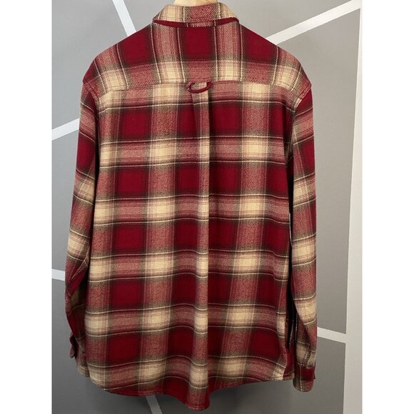 Orvis Big Bear Heavyweight Flannel Shirt Men’s L Red Check Plaid Shacket Pockets - Picture 2 of 16